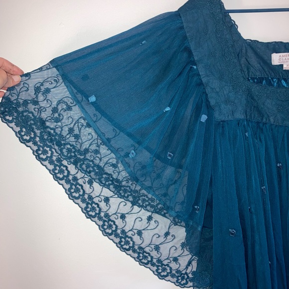 Badgley Mischka American Glamour Chiffon Top 3x boho flowy lagenlook - Picture 3 of 6